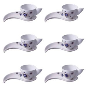  طقم فناجين قهوة مع صحون - 6 قطع - ابيض 