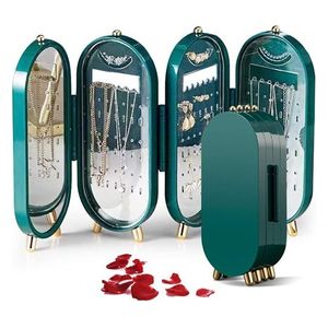  حافظة مجوهرات لتعليق المجوهرات مع مرآة, 4 أماكن 