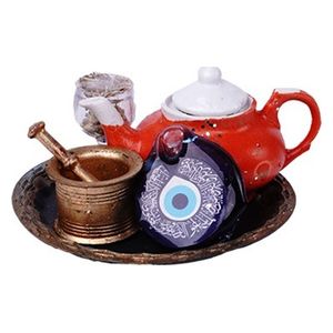  ابريق شاي للزينة مع هاون ومدقة 