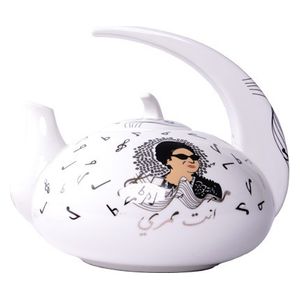  ابريق شاي سيراميك بقاعدة خشبية, 1 لتر 