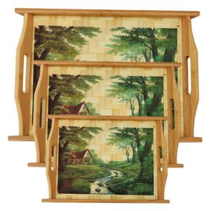  صواني تقديم خشبية 3 قطع 