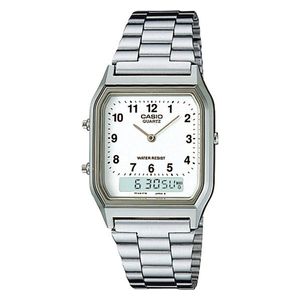  Casio Watch AQ230A7BMQ For Unisex - Analog Display, Stainless Steel Band - Silver 