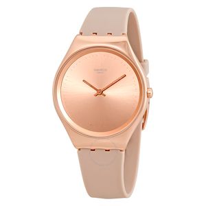  ساعة سواتج للنساء SYXG101 - عرض بعقارب, سوار من السيليكون - وردي 