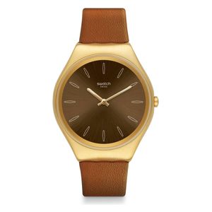 Swatch Watch SYXG104 For Unisex - Analog Display, Leather Band - Brown 
