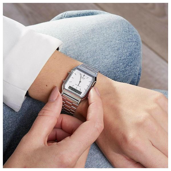  Casio Watch AQ230A7BMQ For Unisex - Analog Display, Stainless Steel Band - Silver 