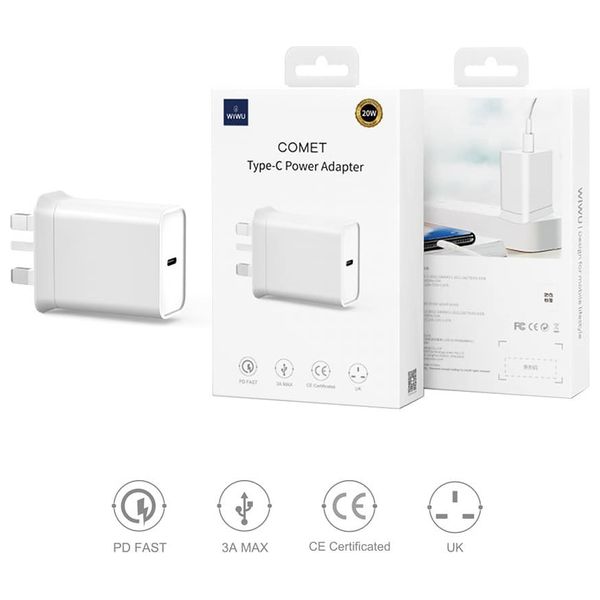 شاحن دبليو اي دبليو يو - Comet Type-C Power Adapter 20W - ابيض