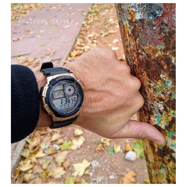  Casio Watch AE1000W1A3VDF For Men - Analog Display, Resin Band - Black 