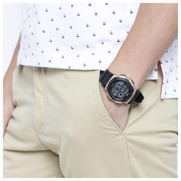  Casio Watch AE1000W1A3VDF For Men - Analog Display, Resin Band - Black 