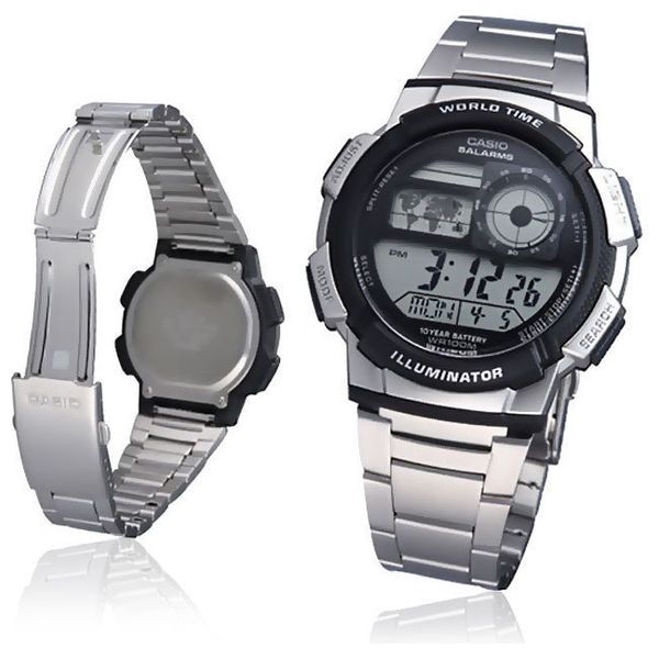  Casio Watch AE1000WD1AVDF For Men - Digital Display, Steel Band - Stainless Steel 