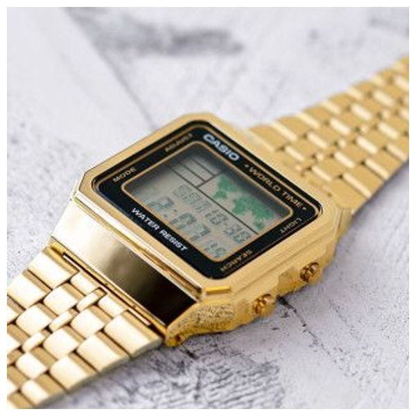  Casio Watch A500WGA1DF For Men - Digital Display, Stainless Steel Band - Gold 