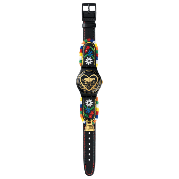  Swatch Watch GB285 For Women - Analog Display, Leather Band - Black 