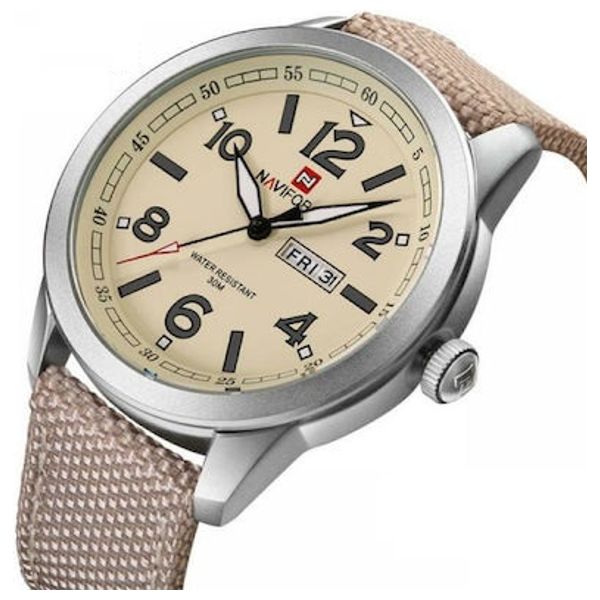  ساعة نافي فورس للرجال nf9101 - عرض بعقارب, سوار من النايلون - بيجي 