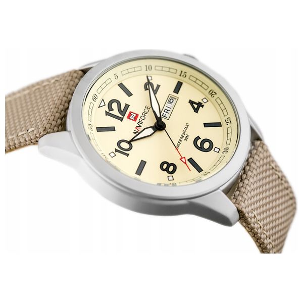  ساعة نافي فورس للرجال nf9101 - عرض بعقارب, سوار من النايلون - بيجي 
