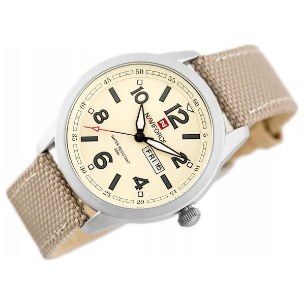  ساعة نافي فورس للرجال nf9101 - عرض بعقارب, سوار من النايلون - بيجي 