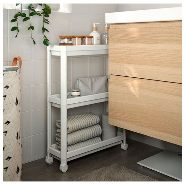  3 رفوف تخزين مع عجلات - ابيض 
