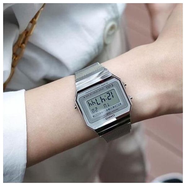  Casio Watch A700WM7ADF For Unisex - Digital Display, Stainless Steel Band - Silver 