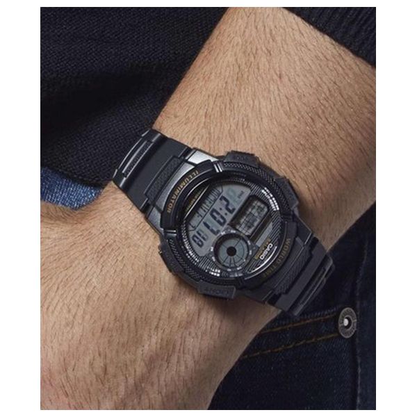  Casio Watch AE1000W1AVDF For Men - Analog Display, Resin Band - Black 