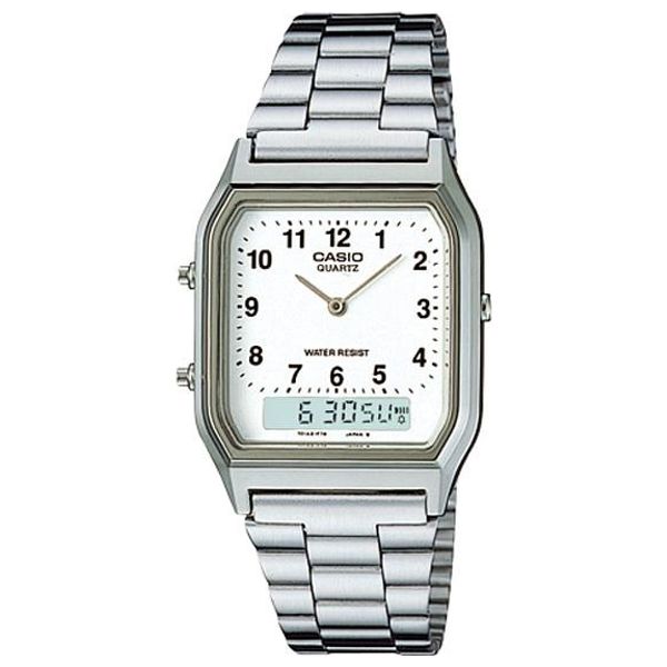  Casio Watch AQ230A7BMQ For Unisex - Analog Display, Stainless Steel Band - Silver 