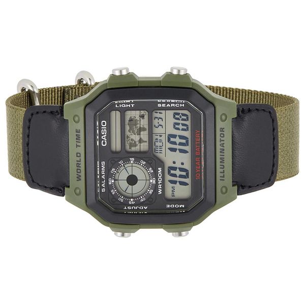  Casio Watch AE1200WHB3BVDF For Men - Digital Display, Tissue Band - Green 