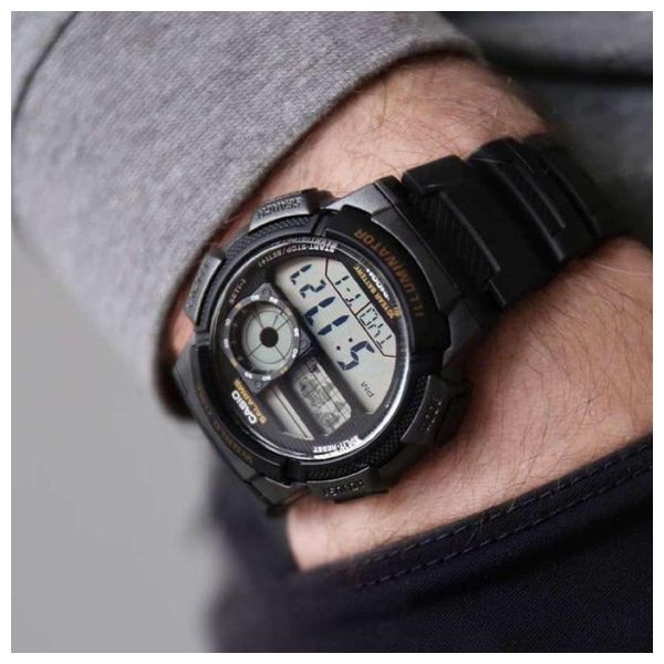  Casio Watch AE1000W1AVDF For Men - Analog Display, Resin Band - Black 