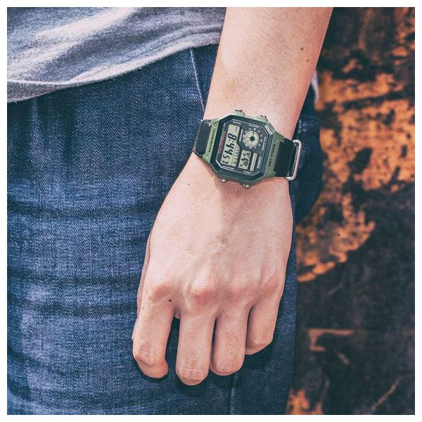  Casio Watch AE1200WHB3BVDF For Men - Digital Display, Tissue Band - Green 