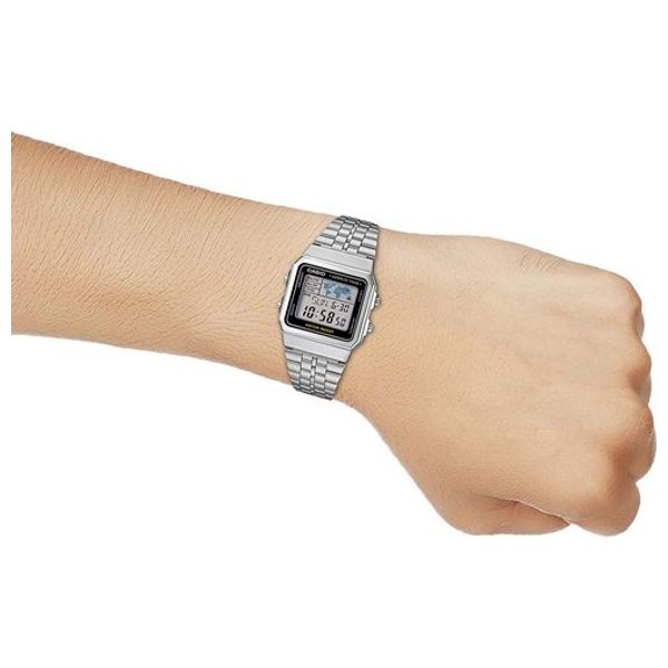  Casio Watch A500WA1DF For Men - Digital Display, Stainless Steel Band - Silver 