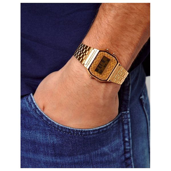  Casio Watch A159WGEA9ADF For Men - Digital Display, Stainless Steel Band - Gold 