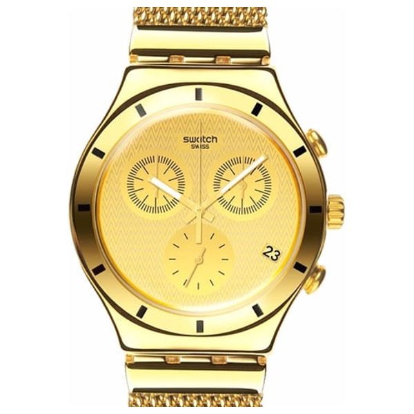  ساعة سواتج للجنسين YCG410GB - عرض بعقارب, سوار من ستانلس ستيل - ذهبي 