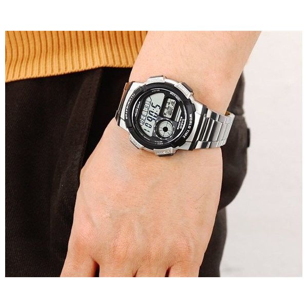  Casio Watch AE1000WD1AVDF For Men - Digital Display, Steel Band - Stainless Steel 