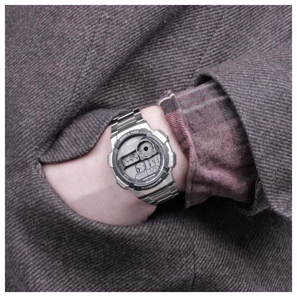  Casio Watch AE1000WD1AVDF For Men - Digital Display, Steel Band - Stainless Steel 