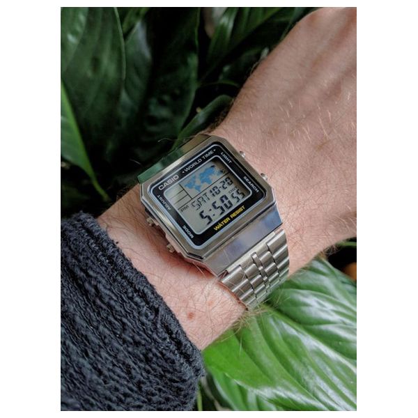  Casio Watch A500WA1DF For Men - Digital Display, Stainless Steel Band - Silver 