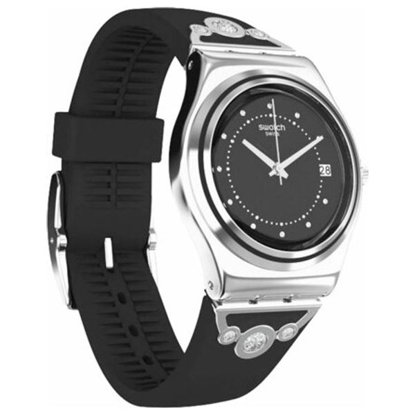  ساعة سواتج للنساء YLS462 - عرض بعقارب, سوار من المطاط - اسود 