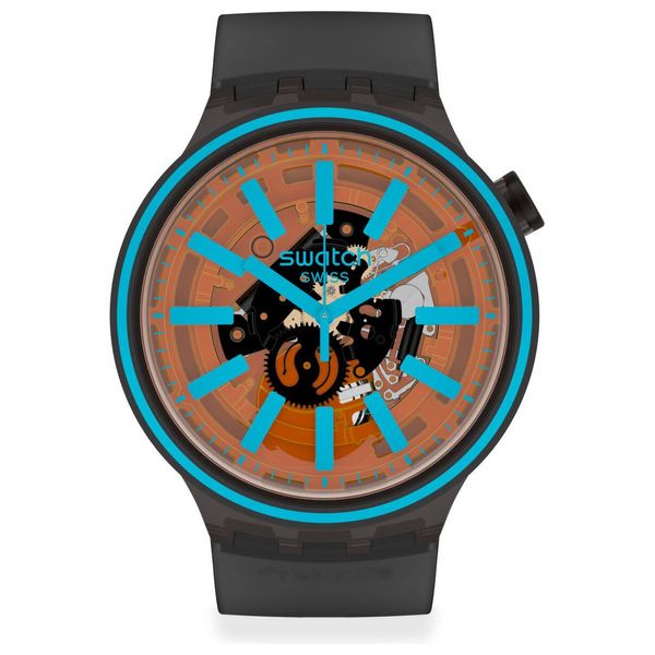  ساعة سواتج للجنسين SO27B112 - عرض بعقارب, سوار من السيليكون - اسود 