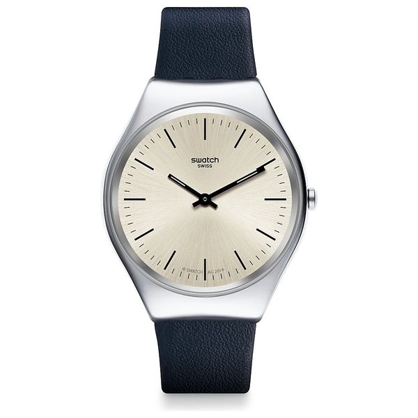  ساعة سواتج للرجال SYXS115 - عرض بعقارب, سوار من الجلد - ازرق 