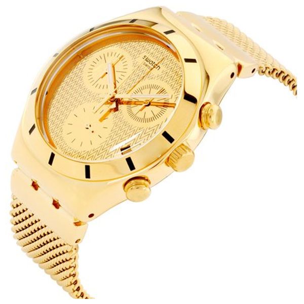  ساعة سواتج للجنسين YCG410GB - عرض بعقارب, سوار من ستانلس ستيل - ذهبي 
