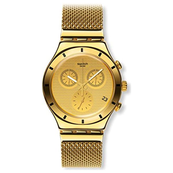  ساعة سواتج للجنسين YCG410GB - عرض بعقارب, سوار من ستانلس ستيل - ذهبي 