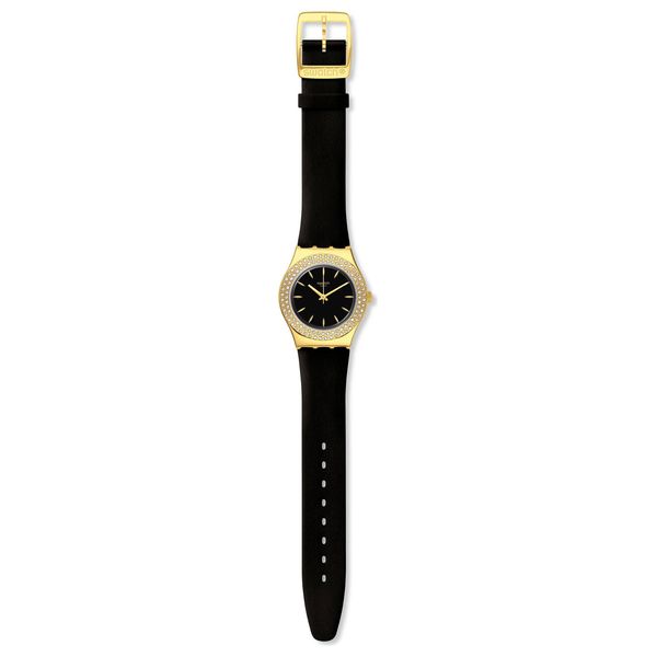  Swatch Watch YLG141 For Women - Analog Display, Leather Band - Black 